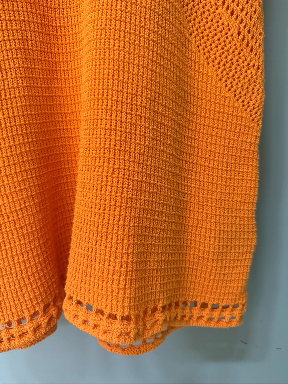 Medium Vibrant Orange Crochet Knit Mini Dress Cotton Mod Summer Beach Festival - Picture 9 of 16